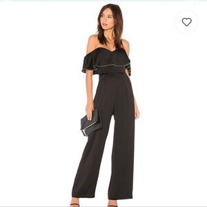 Devlin black Melanie satin jumpsuit sweatheart embellished size 8 revolve